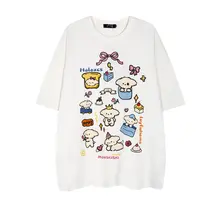 Tシャツ 半袖 ユニセックス ペア アメリカン風 甘辛MIX プレッピースタイル かわいい 犬柄プリント オーバーサイズ ルーズ カジュアル 「FXK」
