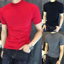 秋用ニットTシャツ【メンズ・スリムフィット・無地・ラウンドネック】