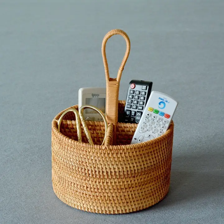 手作りバスケット型リモコン収納かご【テーブル用・ベトナム製・ワイン用】
