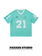 スポーツTシャツ レディース 半袖 Vネック ナンバープリント ルーズ ストリート 甘辛MIX カジュアル 夏「FXK」