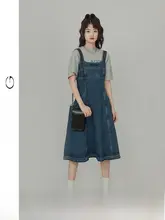 ウエストシェイプデザイン デニムキャミソールワンピース【女性用・小柄向け・夏用】