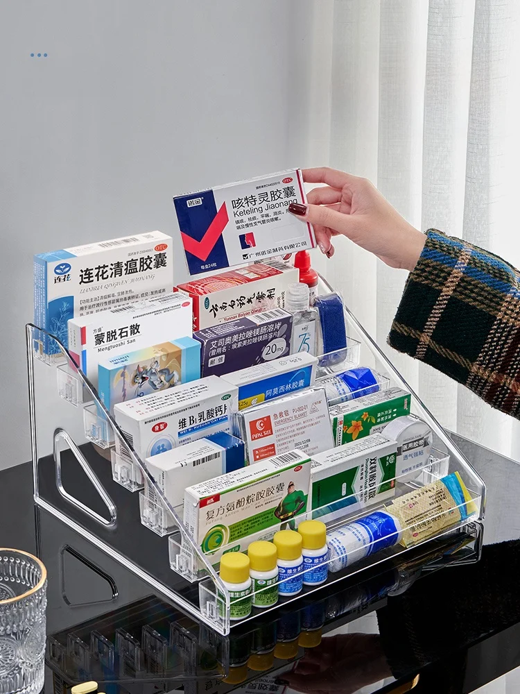 家庭用大容量救急薬箱：透明多層設計で子供用防疫薬を効率的に収納