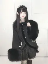 黒のカジュアルコート【キルティング・リボン付きスカーフ・ロリータファッション】（セットアップ対応）