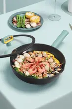 フライパン 炒め鍋 チタンコーティング 焦げ付きにくい 両耳 軽量 家庭用 IH対応 ガス火対応 北欧風