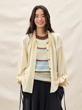 ラフなシンプルデザイン！抗しわ長袖シャツ【ラウンドネック・ドレープ付き・フィット】