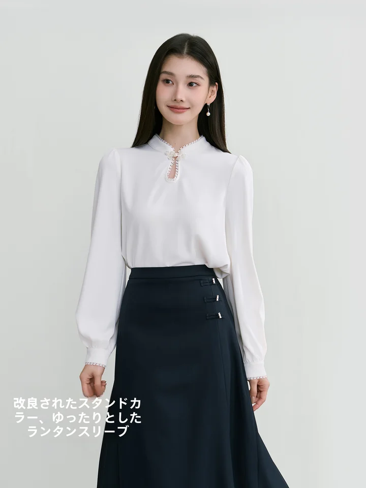 白色長袖ブラウス【職場用・フォーマル・高級感】