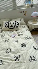 犬とパフ模様のかわいいベッドシーツセット【4点セット・コットン100%・学生寮用】