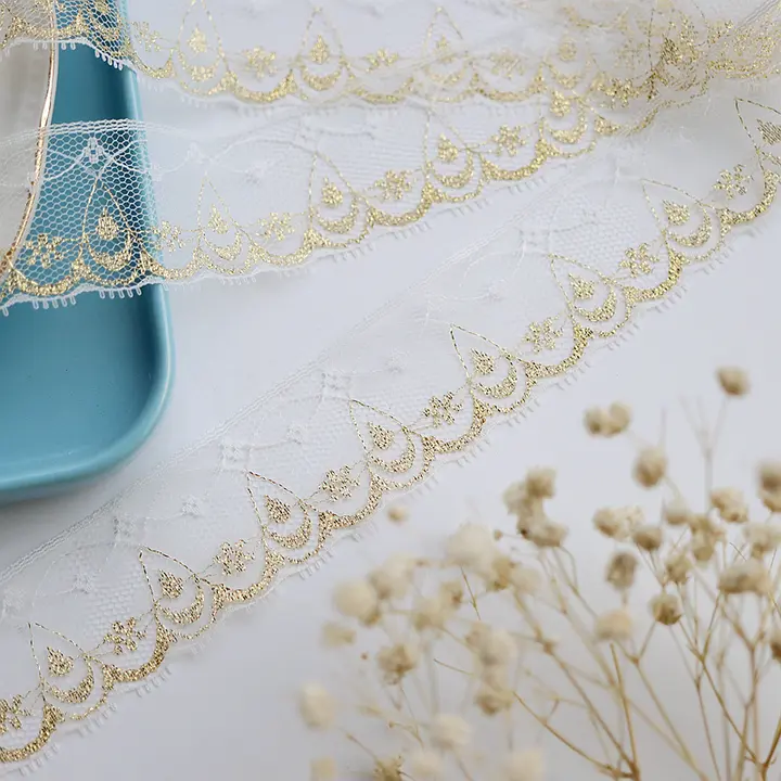 金糸刺繍レース生地【柔らかいレース・広幅・旗袍用】