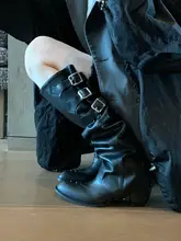 牛革製 高筒プラットフォームブーツ【取り外し可能・ポインテッドトゥ・ヒール・女性用】