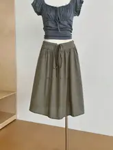高腰Aラインチェック柄スカート【夏用・体型カバー・中丈】（セットアップ対応）