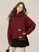 秋冬用 デザインニットセーター【赤・リボン付き・クリスマススタイル】