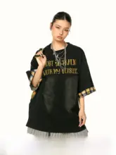 夏用コットン製 水洗い風合いのチェック柄刺繍Tシャツ【ノスタルジックデザイン・ショートスリーブ】