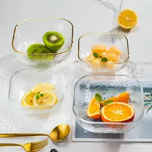 日式ハンマーテクスチャーの金縁ガラスボウル【サラダボウル・スイーツ入れ・大サイズ】