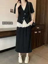 大きいサイズのファッションドレス【レーストリム・フェイクツーピース・トップス＆スカート】（セットアップ対応）