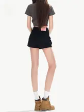 デニムショートパンツ レディース カーキ ワーク Aライン ストレート ハイウエスト ヴィンテージ アメリカン風 ストリート「CHOCOOLATE」