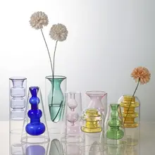 高級感のある二重層カラーフラワーベース【透明ガラス・水耕栽培用・フラワーアレンジメント】