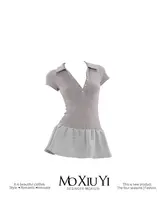 アメリカンキャンパス風ポロ襟メッシュパネルテニススカートワンピース【女性用・カジュアル】