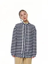 青白ストライプのカーディガン【カジュアル・フライトジャケット・ショート丈】