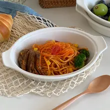 高級感のある白い陶器製のダブルハンドオーバルプレート【ディープディッシュ・洋食用】