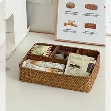 インス風和風デスク収納ボックス【手編み・蓋付きのかご・家庭用小物入れ】