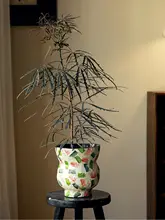 高級感あるアート彩色陶器の花器【中華風・観葉植物用・リビングインテリア】
