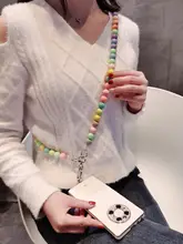 カラフルな大珍珠のスマホ用ハンドストラップ【手作り・取り外し可能・斜め掛け対応】