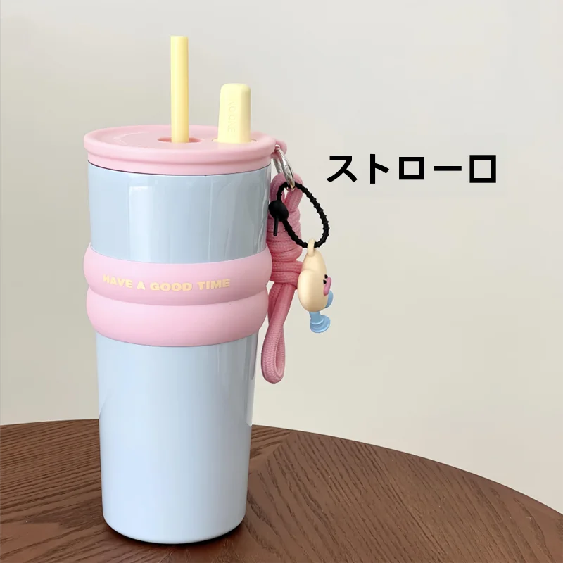 高級感ある陶器内蔵の保冷保温カップ【吸管付き・大容量・携帯用】