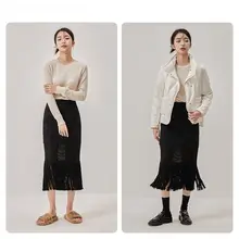 エレガントなデザインの中長レースニットスカート【冬用・女性用】