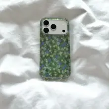 春夏向け グリーンラメ入りフラワーiPhoneケース【iPhone用・シンプルで可愛いデザイン】