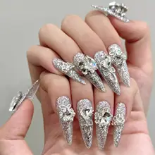 ネイルチップ ロング バタフライ ラインストーン クリスタル キラキラ ハンドメイド 高級感 エレガント