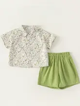 夏用ベビー男の子向け花柄シャツ【爽やかデザイン・薄手・姉弟用・男女兼用】（セットアップ対応）