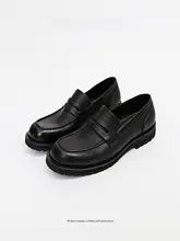 レトロな本革ローファー【シンプルデザイン・厚底・黒・ビジネス用】