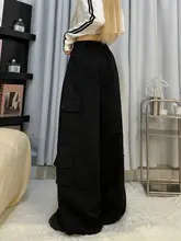 カジュアルな黒のワークパンツ【春用・フィット・ハイウエスト・ワイドレッグ】（セットアップ対応）