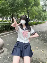 夏用セーラー服【ウエスト絞り・プリーツスカート・女子校制服】（セットアップ対応）