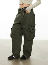 AHNKANK ワイドレッグカーゴパンツ【アメリカンビンテージ・ウォッシュ加工・立体ポケット・ルーズフィット】