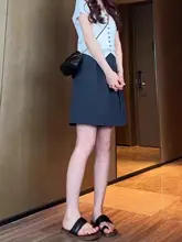 学院風エンジニアリングワンピースパンツ【夏用・薄手・ハイウエスト・Aライン・カジュアル・ワイドレッグ】（セットアップ対応）