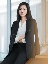 通勤ビジネス向けの高級感ある女性用ジャケット【長袖・ダブルブレスト・フォーマル】（セットアップ対応）