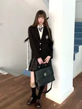 黒のブレザージャケット【秋季・オリジナル学院風・チェック柄・プリーツスカート（セットアップ対応）】