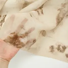 侘寂風の薄手透け感ある杏色水墨染めの天絲涤麻布料【漢服用】【生地】