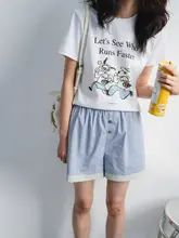 半袖Tシャツ レディース ラウンドネック 短丈 カートンプリント ヴィンテージ加工 着痩せ 遊び心 夏