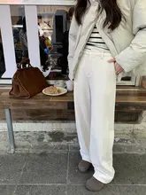 厚手コーデュロイ製 レディースワイドパンツ【冬用・ホワイト・ストレートデザイン】