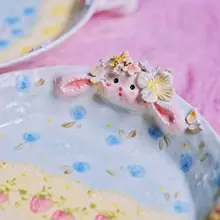 キュートなウサギデザインのコーヒーカップ【高級感あるお皿と小皿】