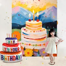 誕生日飾り用品【子供用・バルーン・ケーキ背景】