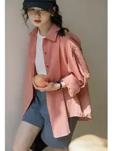 春季の新作！チェック柄ポロカラーシャツ【レディース・ルーズフィット・長袖・カジュアル】