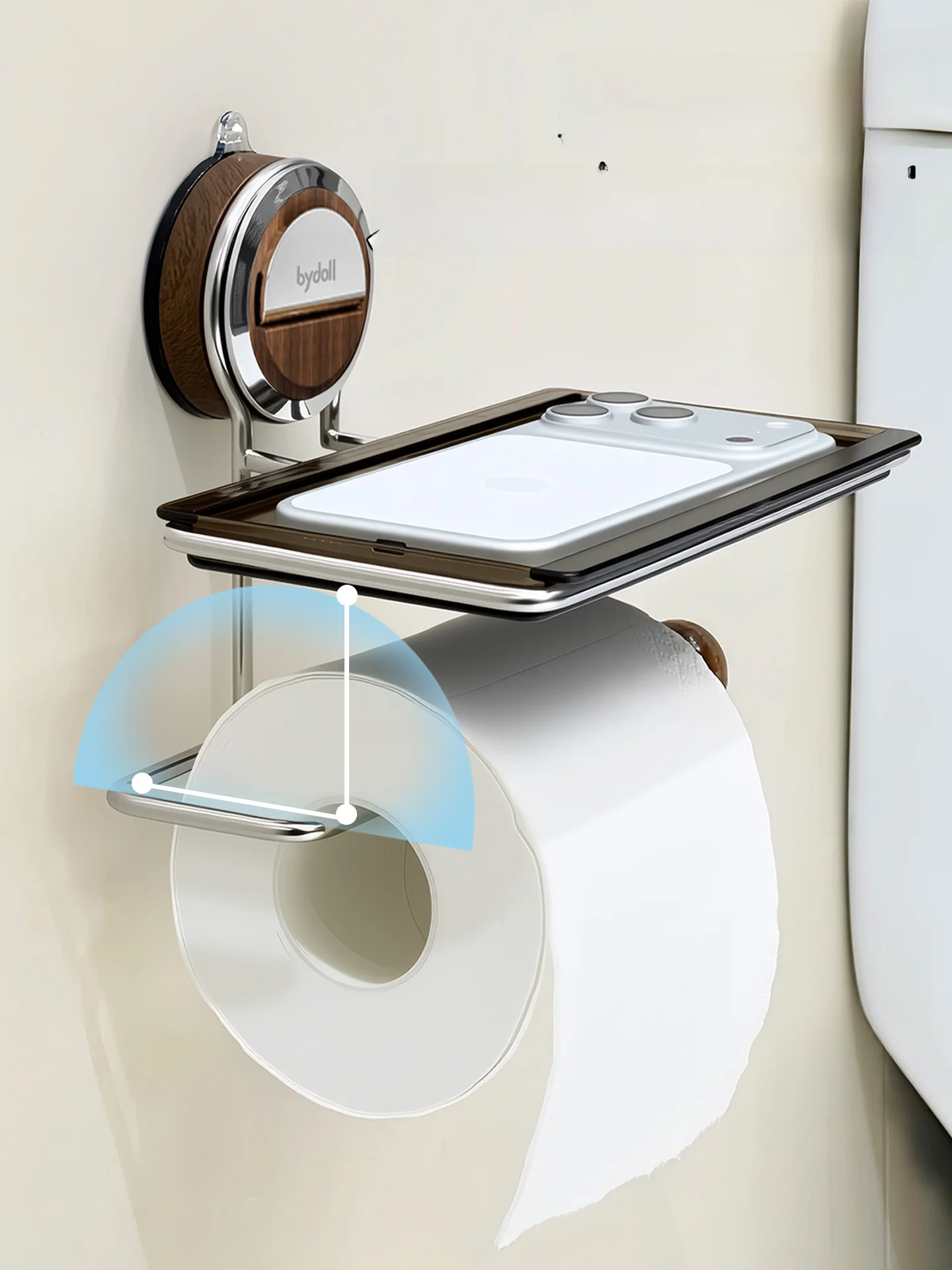 壁掛け式トイレットペーパーホルダーTIWIQ88：穴あけ不要で安定性と大判ロール対応の実用性