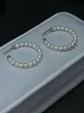 天然淡水パールピアス【大Cフープデザイン・スタイリッシュ・正円形・極光効果】