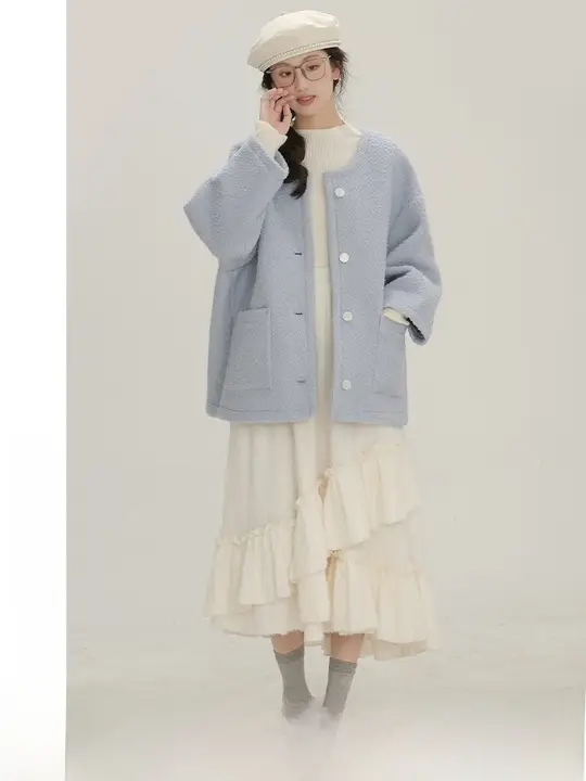 冬にぴったりのロマンティックなデザイン！杏色の不規則な半身スカート【スタイリッシュ・細見え・プレミアム素材】