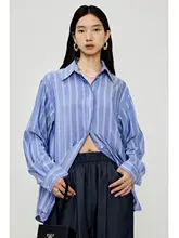 真 silk製ストライプルーズフィット UVカットシャツ