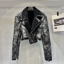 個性的な染色デザインのライダースジャケット【秋冬用・ファー付き・アウター】
