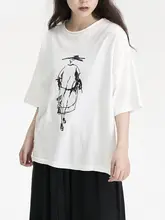 夏用 アートプリント ブラック半袖Tシャツ【ゆったりフィット・レディース】